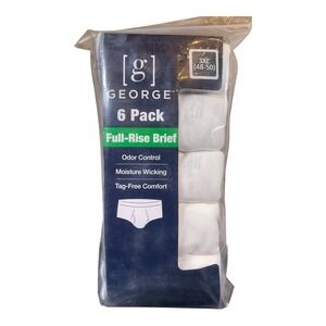 George Men's Size 3XL (48-50)‎ Full Rise Briefs, 6-Pack color White 100% Cotton